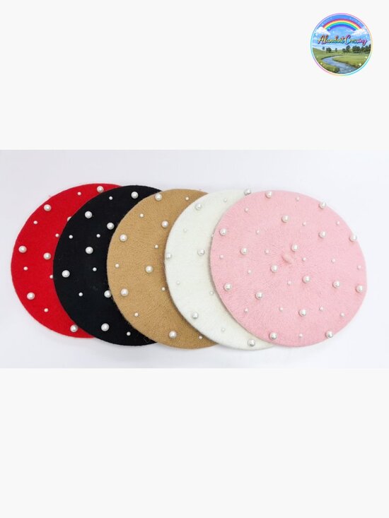 Imitation Cashmere Pearl Beret - French Style Beanie Cap